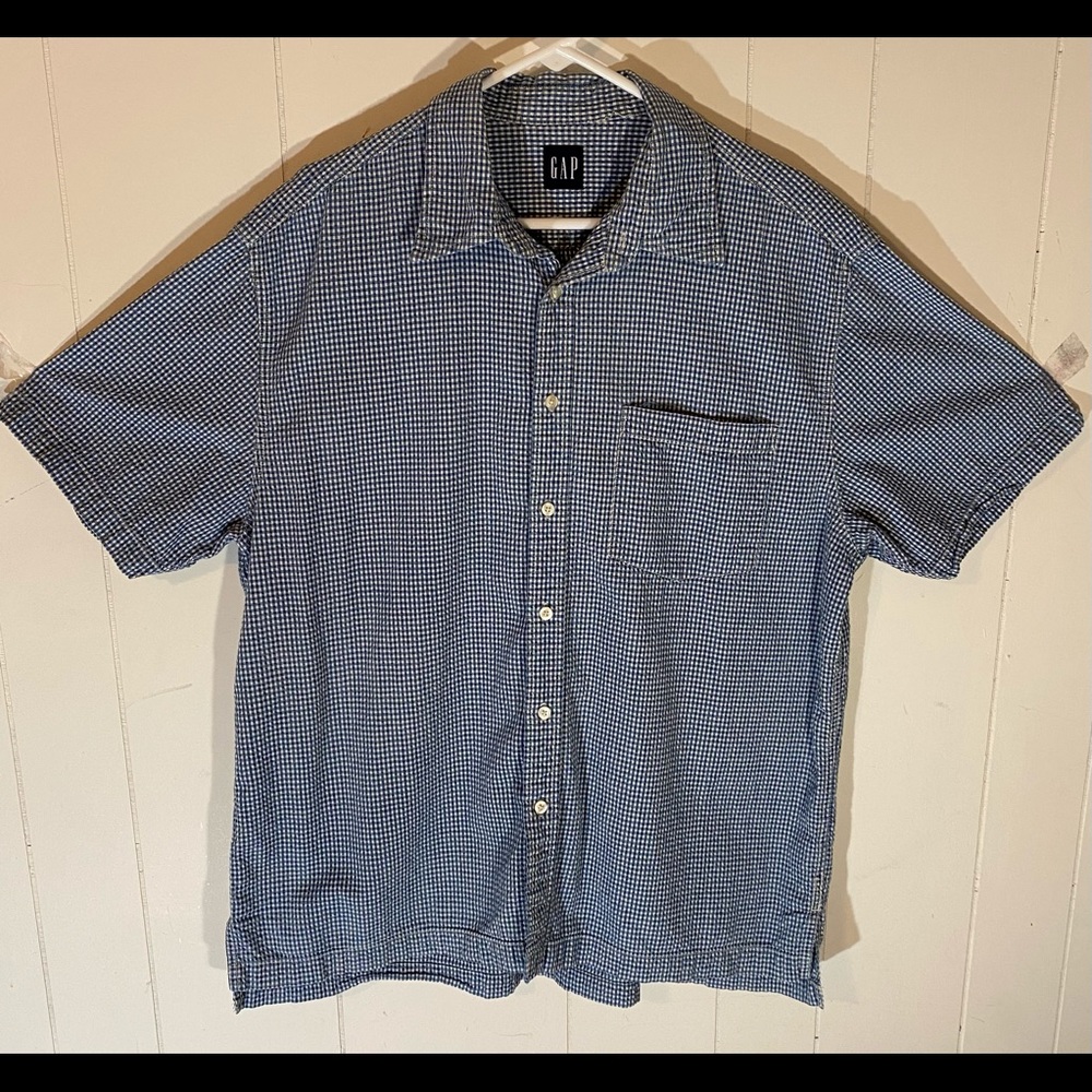 GAP - 100% Cotton Casual Plaid Button Up T-Shirt - Size - Large - VINTAGE